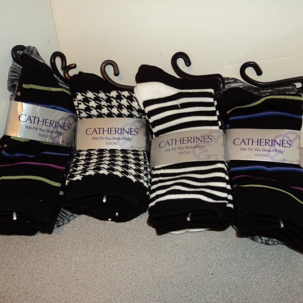 NWT Cathrine's 8 pairs of Socks Size 10 to 13 Black White Patterns